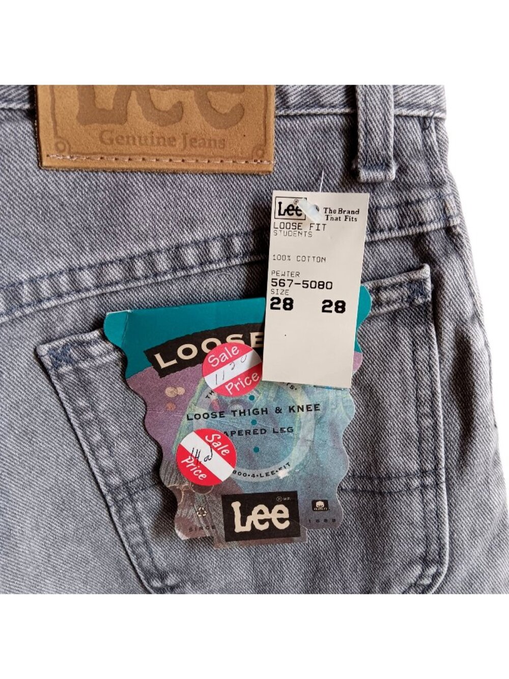 Vintage Jeans 28x28 Jeans NEW NWT Loose Fit Tapered Pewter Acid Mens Lee 1980's